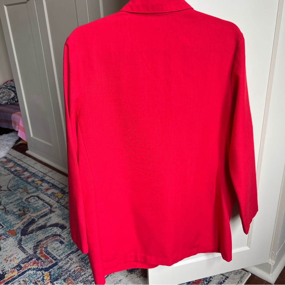 Vintage Kathie Lee Bright Red 80s Shoulder Pad Blazer One Button - large or 12 - Picture 2 of 5
